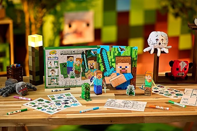 Crayola Minecraft POPs 3D Art Kit for Kids, Create 3D Characters, Coloring Activity Set with Markers & Stickers, Minecraft Toys, Gift for Boys & Girls