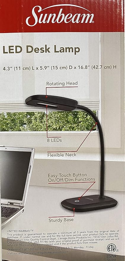 SUNBEAM Flexible Neck LED Desk LAMP Adjustable Light Energy Star Black