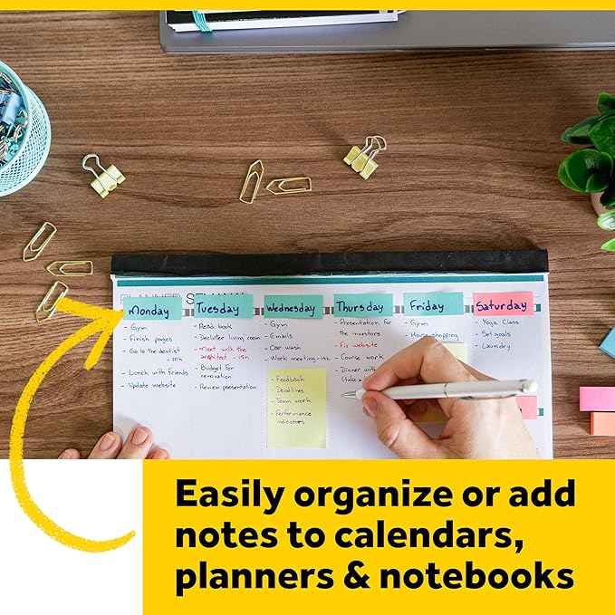 Post-it Page Markers, 1 in x 3 in, Ideal for Temporary Marking and Noting in Books, Assorted Colors, 100 Sheets/Pad, 3 Pads/Pack (5487)