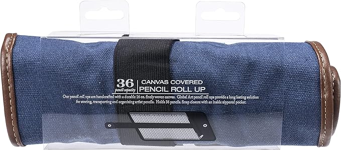 Speedball Art Products 354360 Canvas Pencil Case Roll-Up, Denim W/Brown Trim, Holds up to 36 Pencils