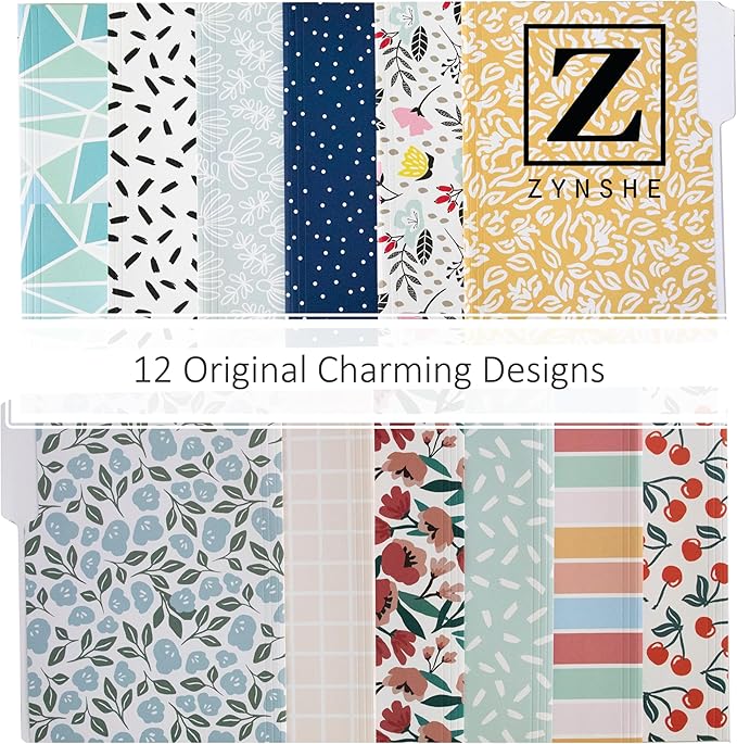 Cute File Folders, Set of 24 3-Tab Letter Size Decorative File Folders Boho Colored Manilla 8.5 x 11 Filing – Pretty Designer Home Office School Supplies (Sublime)