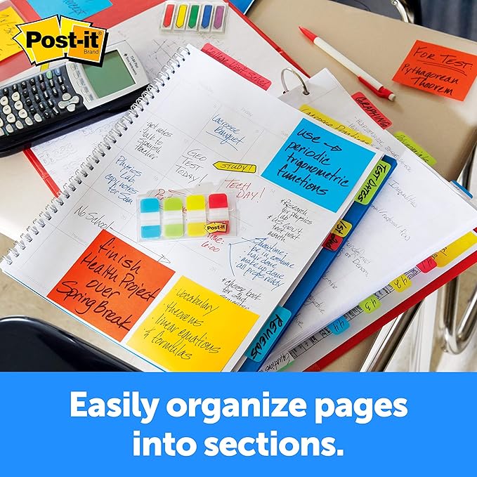 Post-it Tabs, 625 in Solid, Aqua, Lime, Yellow, Red, 10/Color, 40/Dispenser (676-ALYR) (Pack of 2)