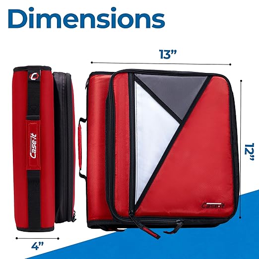 Case-it Universal Zipper Binder | 2-Inch O-Rings,13-Inch Laptop/Tablet Padded Pocket,400 Sheet Capacity,Multiple StoragePockets & Shoulder Strap | School & Office Organizer | LT-007 Fire Engine Red