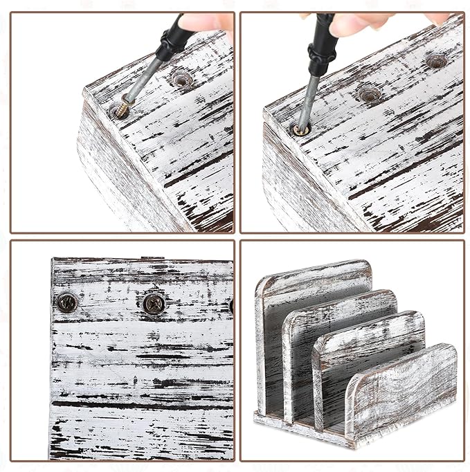 Wooden Mail Holder 3 Slots Mail Organizer for Desk Wood File Paper Letter Sorter for Letter Envelope Filing Cell Phone Document Storage, Organizer Tray for Office and Home (Old White)
