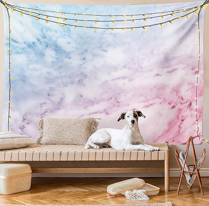 Ambesonne Marble Print Tapestry, Pastel Toned Cloudy Crack Lines Stained Antique Shabby Design, Fabric Wall Hanging Decor for Bedroom Living Room Dorm, 30" X 45", Pink