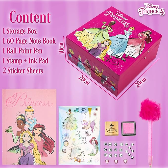 Disney Stitch Notebook Stationery Set Kids Diary DIY Journal Kit and Craft Supplies (Pink Princesses)