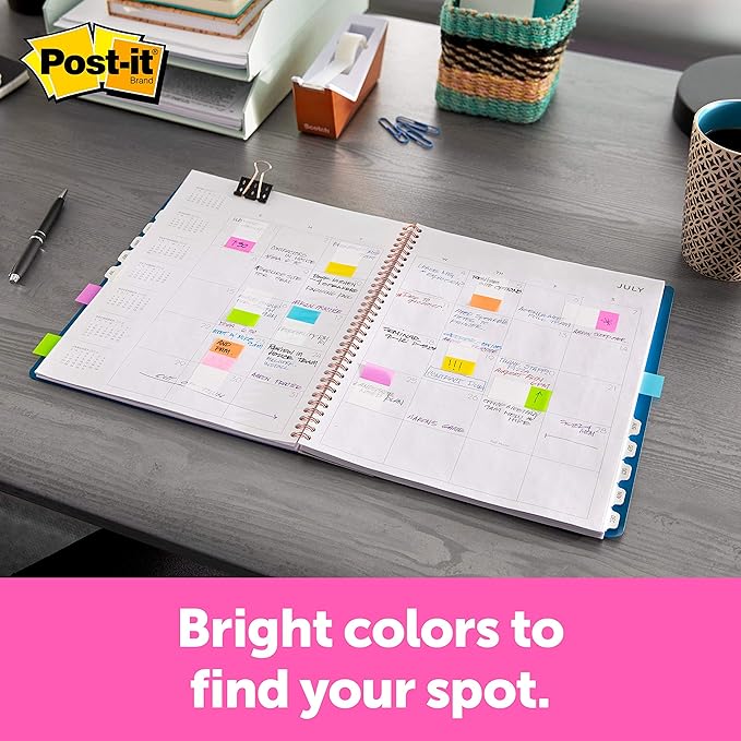 Post-it Flags, 60/On-The-Go Dispenser, .94 in Wide, Alternating Electric Glow Collection (680-EG-ALT) (Pack of 2)