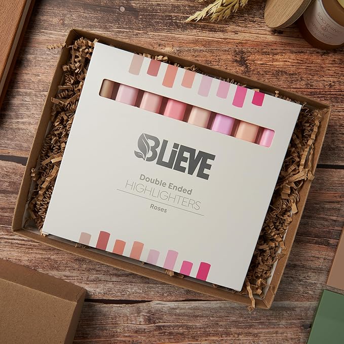 BLIEVE- Aesthetic Bible Highlighters No Bleed Through Assorted Colors, Cute Pink Highlighter Dual Tip For Journaling Supplies And School Accessories, Bible Highlighters And Pens No Bleed (ROSES)