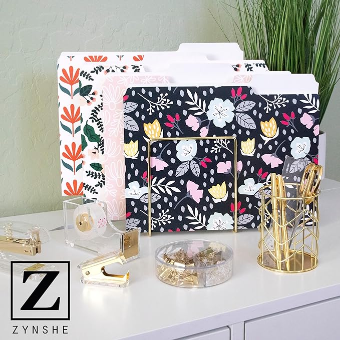 Cute File Folders, Set of 12 3-Tab Letter Size Decorative File Folders Boho Colored Manilla 8.5 x 11 Filing – Pretty Designer Home Office School Supplies (Enchantment)