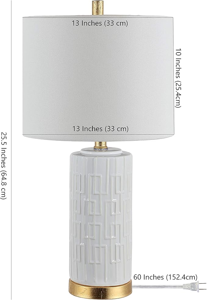 SAFAVIEH Lighting Collection Phoenix Modern Contemporary White Ceramic 25-inch Bedroom Living Room Home Office Desk Nightstand Table Lamp (LED Bulb Included)