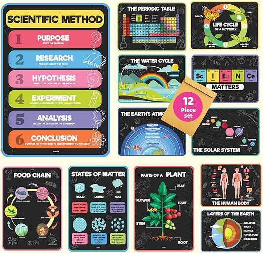 jackinthebox 12 Science Posters for Classroom - 12 x 17 inches Laminated, Middle School Science Posters, Posters for High School, Science Classroom Decor, Science Bulletin Board Sets, Easter Gifts for Kids.