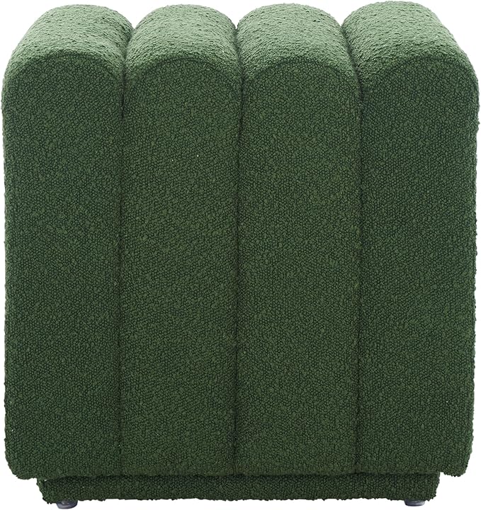 SAFAVIEH Home Collection Joseph Pine Green Boucle Channel Tufted Square Ottoman Seat Foot Rest (Fully Assembled)