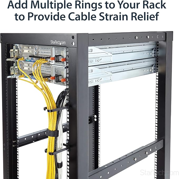 StarTech 1U Vertical 1.8 x 3.9in (4.5 x 10cm) Server Rack Cable Management D-Ring Hook; Network Rack-Mount Cord Organizer; Cable Manager for 19" and 10" Cabinets