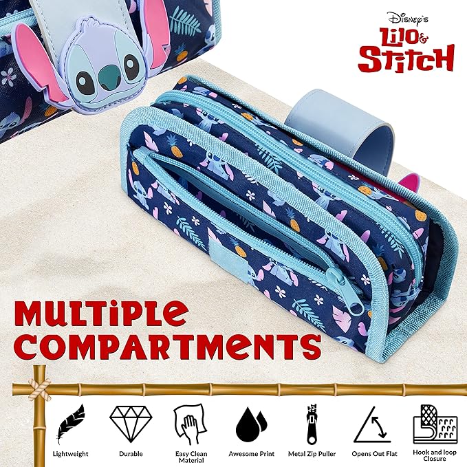 Disney Stitch Pencil Case with Cute Detachable Zipper Pouch including Ball Point Pen Pencil Eraser Ruler and Fun Colored Pencils Stationery Gift for Kids