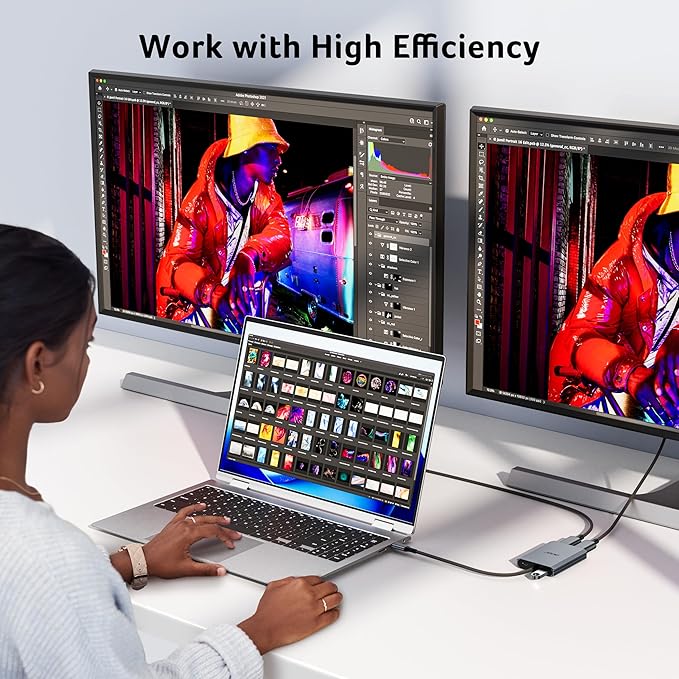 Acer USB C to Dual HDMI Adapter 4K@60Hz, 4-in-1 HDMI Splitter for Dual Monitors with 100W PD, USB 3.0, Docking Station Dual Monitor Compatible with Acer, MacBook Air/Pro, Dell XPS, HP, etc