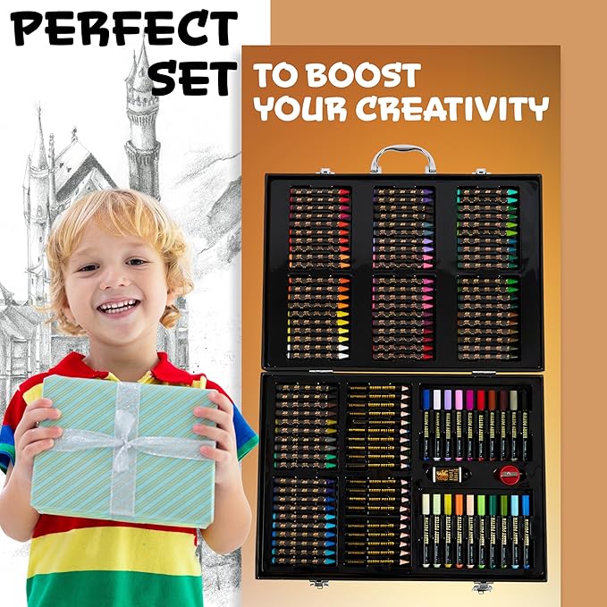Harry Potter Gifts Colored Pencils 130pcs Art Supplies Drawing Kit School Supplies Painting Kids Drawing Pencils Art Kit Travel Case with Crayons (Black)