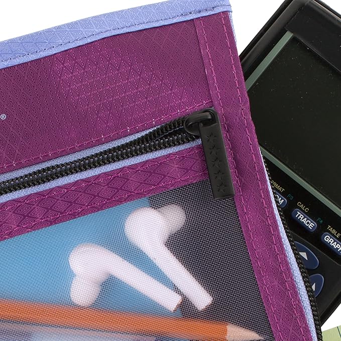 Five Star Pencil Pouch, Pen Case, 3-Pocket Zipper Pouch, Fits 3-Ring Binder, Storage Organizer for Classroom Supplies Earbuds Chargers Cables Makeup, Lilac/Berry (500208F-ECM)
