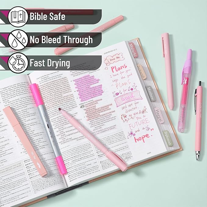 Mr. Pen- 10 Pack Pink Journaling Pens and Highlighters, Bible Journaling Set