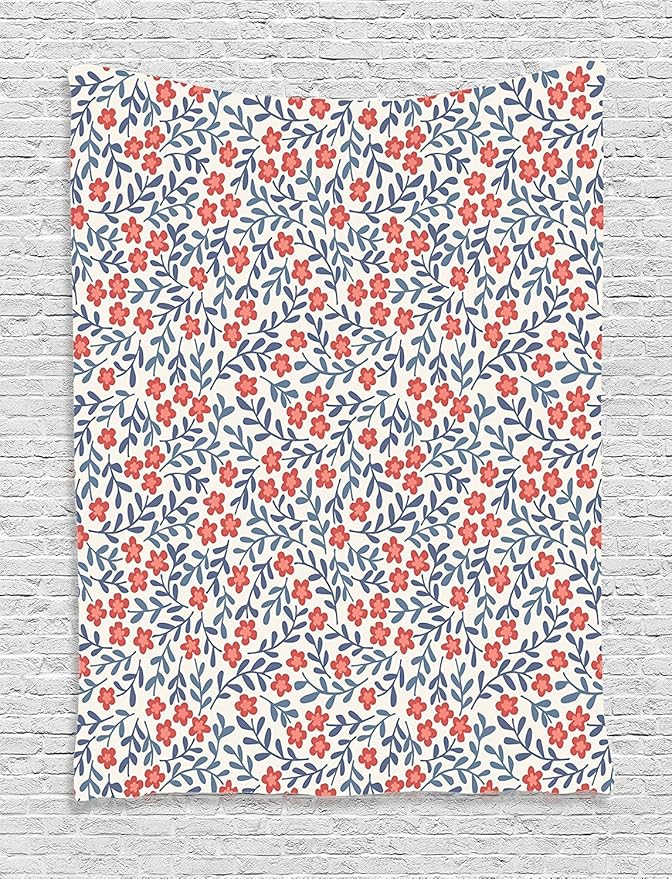 Ambesonne Vintage Tapestry, Vintage Retro Flower Design Bohemian Classical Ornamental Daisy Blooms Pattern, Wall Hanging for Bedroom Living Room Dorm Decor, 60" X 80", Red Blue White