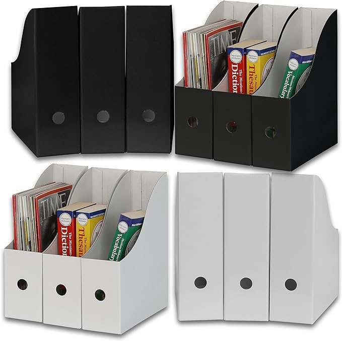 Simple Houseware 12-Pack Magazine File Holder Box, Foldable Cardboard Organizer, Black
