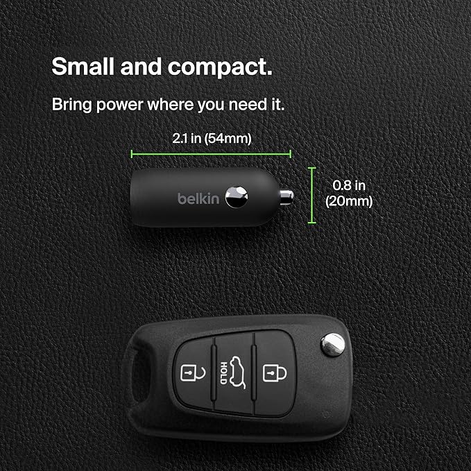 Belkin Boost↑Charge™ 30W USB-C Compact Fast Car Charger w/USB-C Cable Included, for iPhone 16, 16 Pro, iPhone 15, Galaxy S25, S24, Pixel 9 & 8, Note, Nintendo Switch 2 & More - Black