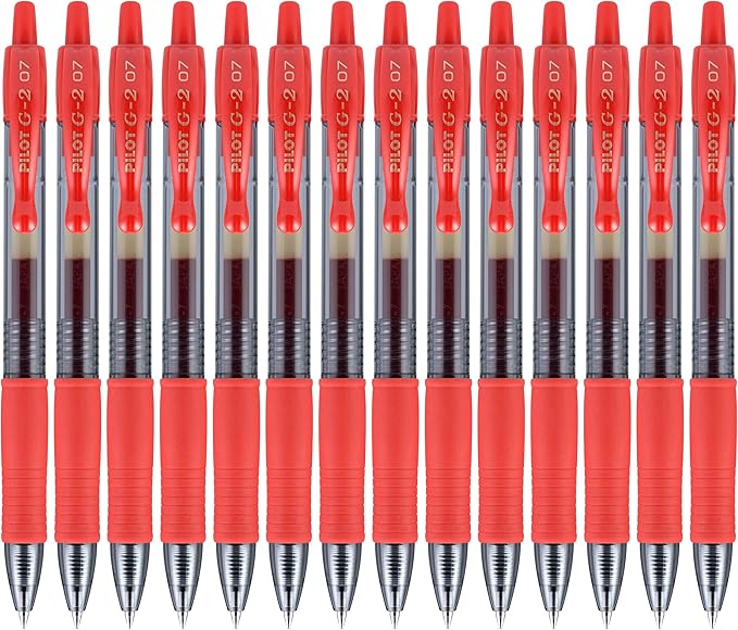 Pilot, G2 Premium Gel Roller Pens, Fine Point 0.7 mm, Red, Pack of 14