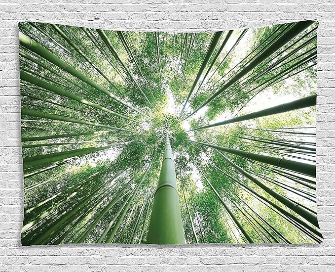 Ambesonne Forest Tapestry, Tropical Rain Forest Tall Trees in Exotic Style Nature Theme Image Sky from Woodland, Wide Wall Hanging for Bedroom Living Room Dorm, 80" X 60", Green
