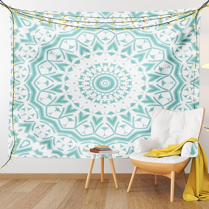 Ambesonne Aqua Tapestry, Mandala Tie Dye Effect Floral Leaves Seem Design Image Art Print, Wall Hanging for Bedroom Living Room Dorm Decor, 40" X 60", Sea Green White