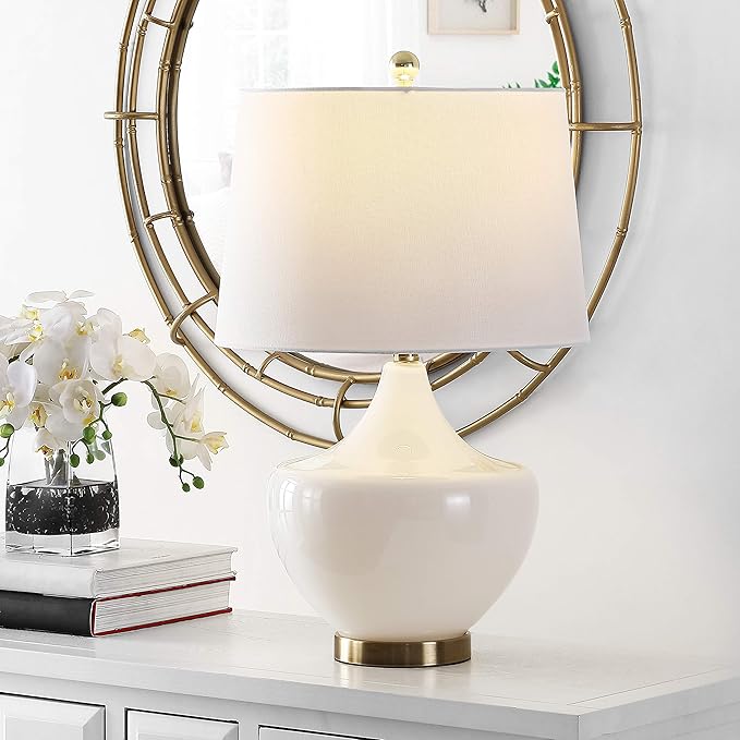SAFAVIEH Lighting Collection Demra White 25-inch Bedroom Living Room Home Office Desk Nightstand Table Lamp (LED Bulb Included)