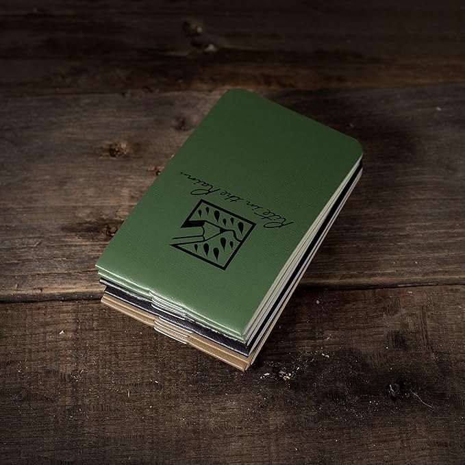 Rite in the Rain Weatherproof On The Go Wallet Notebook, 2" x 3.375", 2 Each Tan, Green, Black Cover, Blank Pages, 6 Pack (No. OTG-TACL)