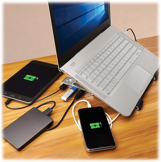 Tripp Lite Inclined Laptop Stand USB-C Hub Four USB-A Ports, USB 3.2 Gen 1, 5 Gbps Data Transfer, 100W Power Delivery Charging 20V 5A, Sturdy Adjustable/Foldable Stand, 1-Year Warranty (U460-ST4-4A-C)