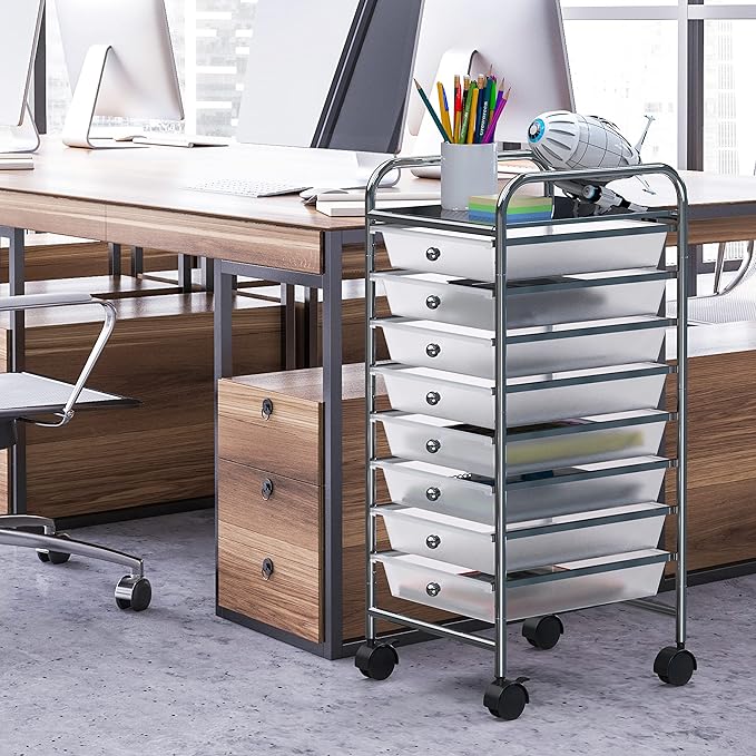 Simple Houseware Utility Cart with 8 Drawers Rolling Storage Art Craft Organizer, Chrome