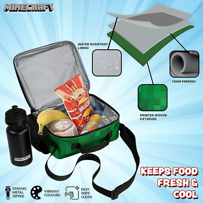 Minecraft Insulated Lunch Bag for Kids Creeper Lunchbox for Boys School Supplies Food Carrier Snacks Picnic Beach Days Travel Gamer Gifts for Kids (Green)