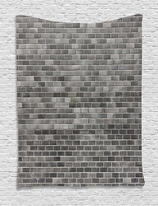 Ambesonne Grey and White Tapestry, Modern Brick Wall Tiles Urban Construction Architecture Building Town Art Picture, Wall Hanging for Bedroom Living Room Dorm Decor, 60" X 80", Grey