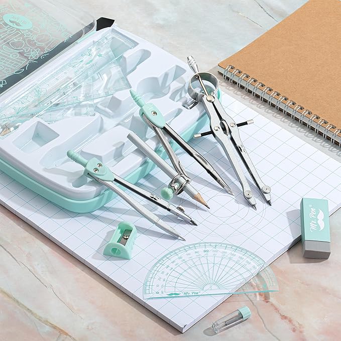 Mr. Pen- Geometry Set, 13 pcs, Compass for Geometry Compass, Geometry Kit Set with Shatterproof Storage Box, Math Compass, Geometry Set for School, Compass Math, Protractor and Compass Set