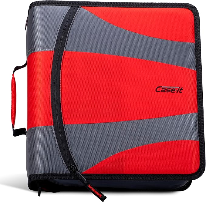 Case-it The Dual 2.0 2-in-1 Zipper Binder | Two 2-Inch D-Rings, 700 Sheet Capacity, 5-Subject Expanding File Folder, Multiple Pockets & Storage Organizer, Shoulder Strap | Dual-301 Fire Engine Red