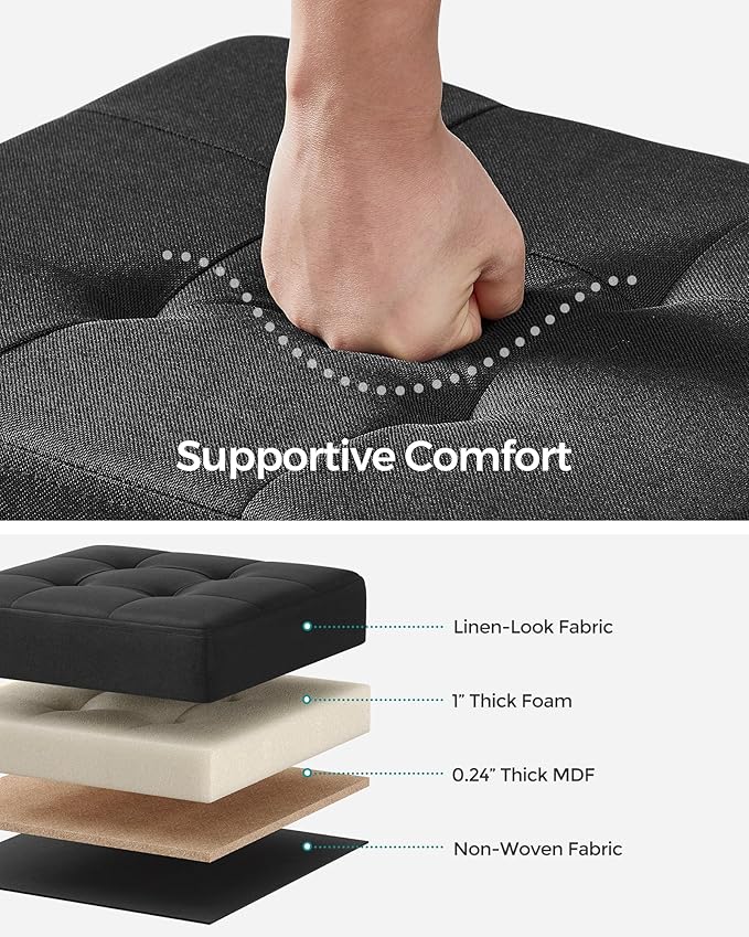 SONGMICS Storage Ottoman, Small Ottoman Foot Rest with Legs, 12.6 x 15.7 x 13.2 Inches Foot Stool, Load up to 660 lb, for Living Room, Bedroom, Dorm, Ink Black ULSF012B01