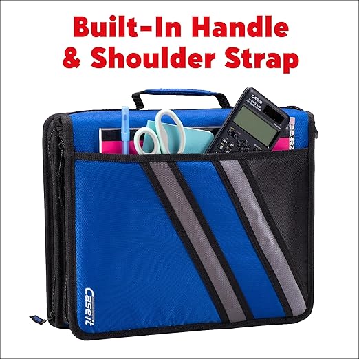 Case-it The Z Shape Zipper Binder - Two Binders in One - Double Sided 1.5 Inch D-Ring - Multiple Pockets - 500 Page Capacity - Comes with Shoulder Strap, Midnight BlueZ-176