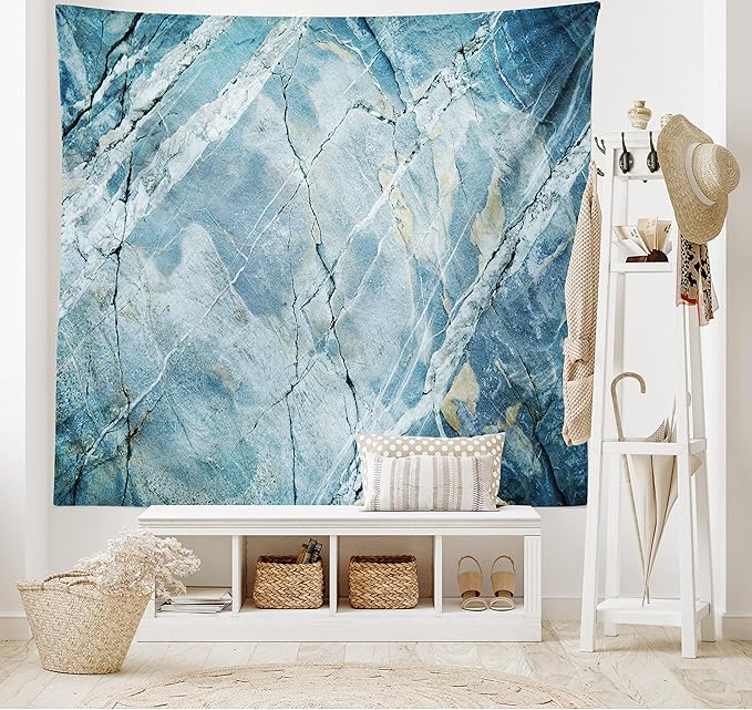 Ambesonne Marble Print Tapestry King Size, Exquisite Granite Stone Architecture Floor Nature Faded Rock Picture, Wall Hanging Bedspread Bed Cover Wall Decor, 104" X 88", Pale Blue Grey