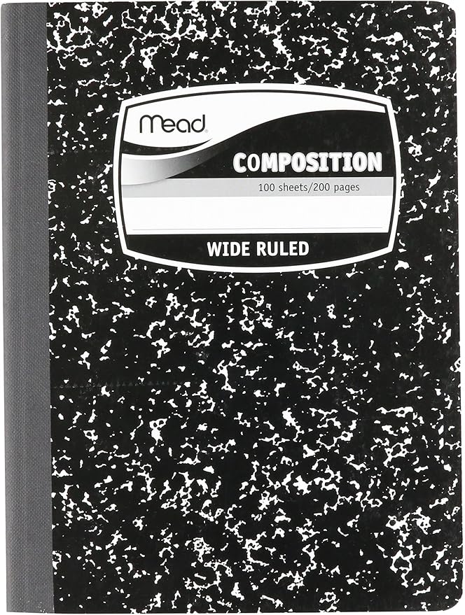 MEA09910 - Sewn Black Marble Cover Composition Book with Wide Rule 11/32, 100 Sheet, Media Size: 7.5" x 9.75"