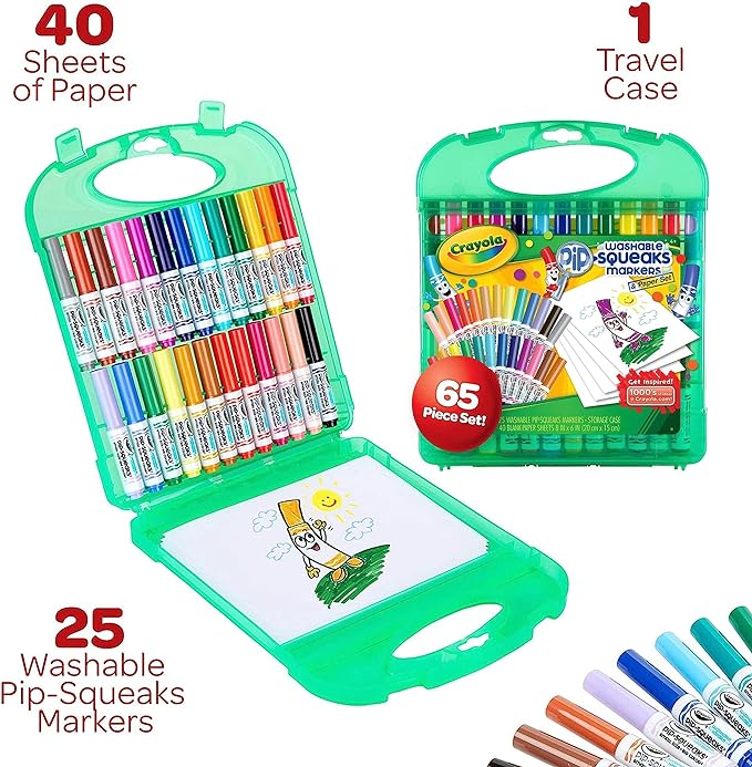 Crayola Pip-Squeaks Washable Marker Set (65ct), Essential Easter Basket Stuffers, Coloring Set, Drawing Art Supplies for Kids, Spring Craft Kit, Travel Activity, Gifts for Kids