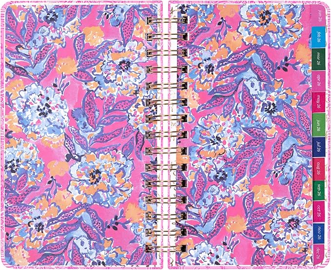 Lilly Pulitzer Medium Planner August 2025 - December 2026, Weekly Agenda & Monthly Calendar, Stickers, Pockets, Spiral Binding, 5" x 8.25" (Palm Beach Playground)