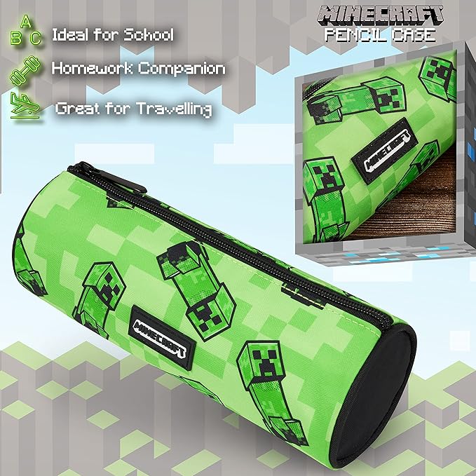 Minecraft Boy's Gamer School Pencil Case – Round Pencil Case 22 cm Video Games Design