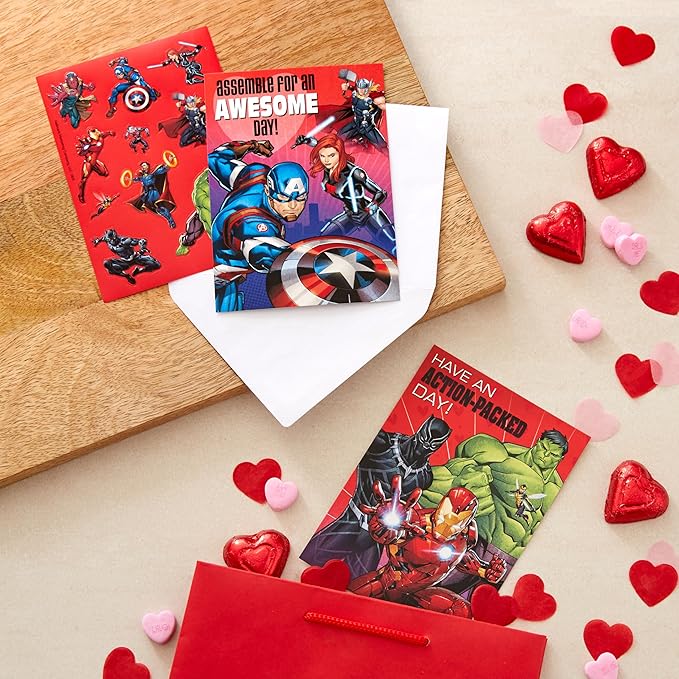 Hallmark Avengers Valentines Day Cards and Stickers for Kids School (24 Classroom Valentines with Envelopes)