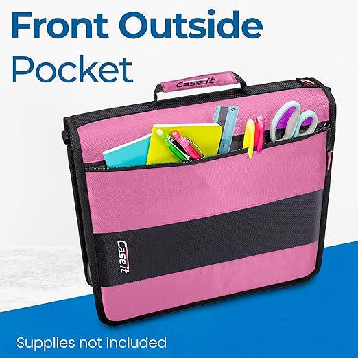 Case-it Classic Zipper Binder | 2-Inch O-Rings, 350 Sheet Capacity, Multiple Storage Pockets & Shoulder Strap | School & Office Organizer | D-251 Light Pink