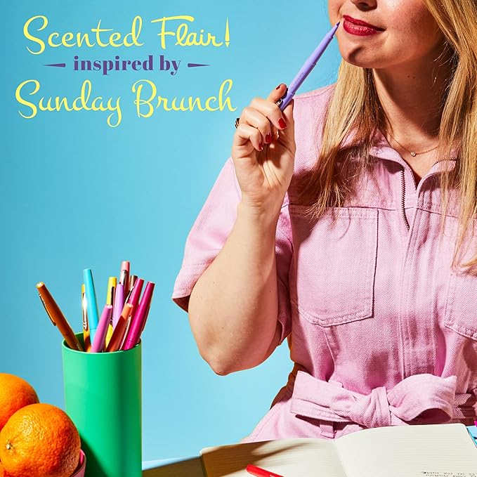 Paper Mate Flair Sunday Brunch Scented Felt Tip Pens, Assorted Colors, Medium Point (0.7mm), 16 Count - For Journaling, Writing, Note-Taking, Fun Teacher Supplies
