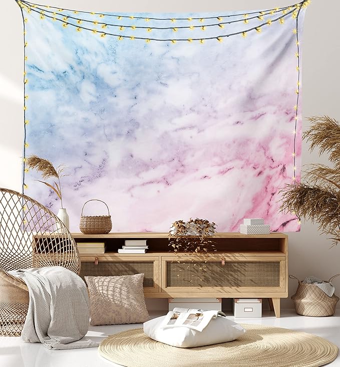 Ambesonne Marble Print Tapestry, Pastel Toned Cloudy Crack Lines Stained Antique Shabby Design, Wall Hanging for Bedroom Living Room Dorm Decor, 40" X 60", Pink