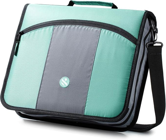 Zipper Binder 3 Ring, Round Ring Binder with 600 Sheets Capacity, Expanding Files, Handle and Shoulder Strap Included, Green