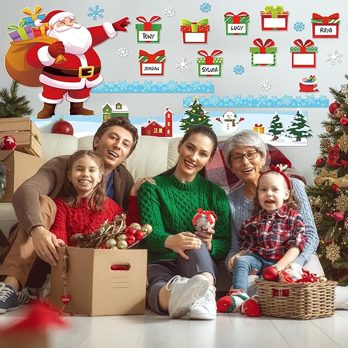 Aneco Christmas Bulletin Board Decorations Xmas Border Trim Christmas Party Supplies Classroom Decoration Cutouts for School Home Wall Decor
