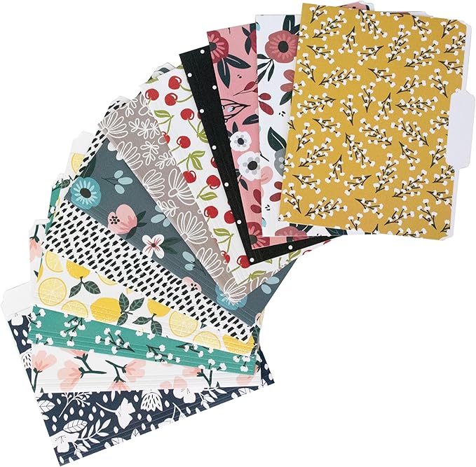 Cute File Folders, Set of 12 3-Tab Letter Size Decorative File Folders Boho Colored Manilla 8.5 x 11 Filing – Pretty Designer Home Office School Supplies (Mesmeric)